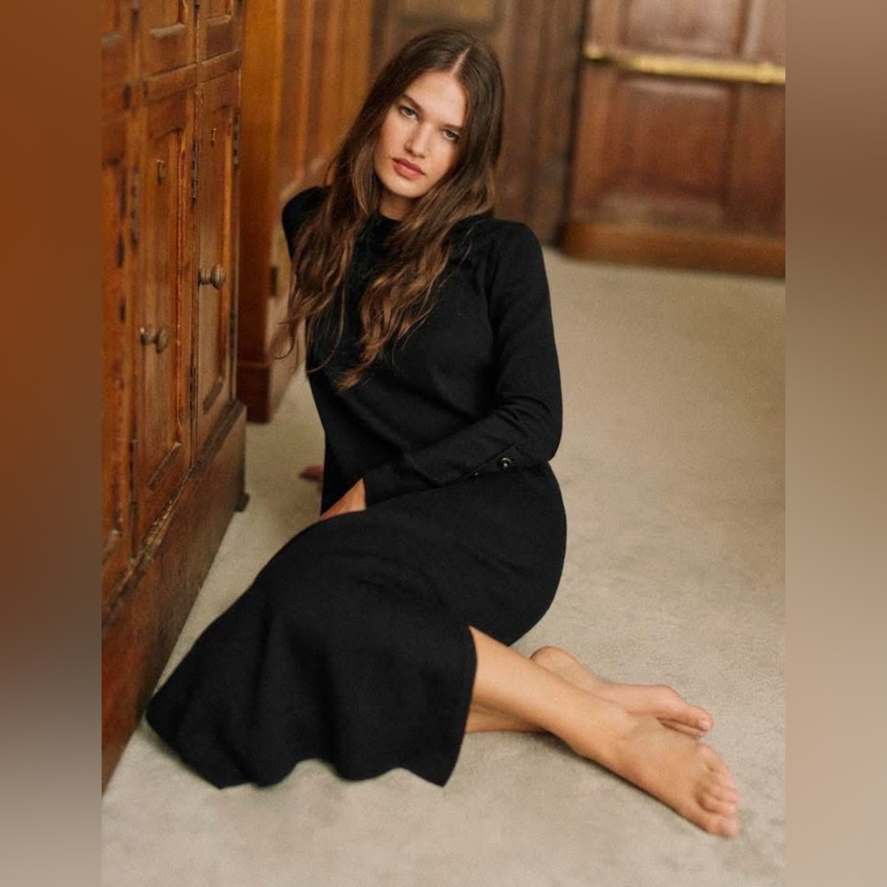 NWT Sezane Belinda long merino wool sweater dress black